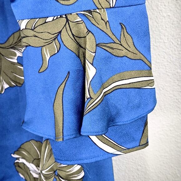 Ann Taylor Women’s Blouse Executive Boho Capsule XS Blue Floral Cuff Sleeve Work - Picture 9 of 9